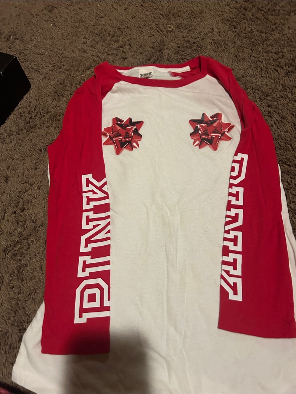 PINK Victoria's Secret Red & White Raglan Long Sleeve Tee